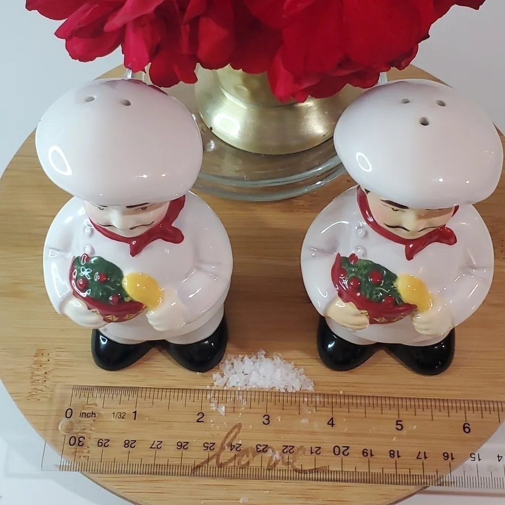 Salt & Pepper Shakers Chubby Italian Chef Jennifer Brinley Ceramic Cooking S&P